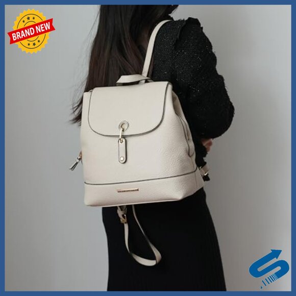 Vegan Leather Backpack with Gold Embellishments, Adjustable Straps, Multiple main image 7